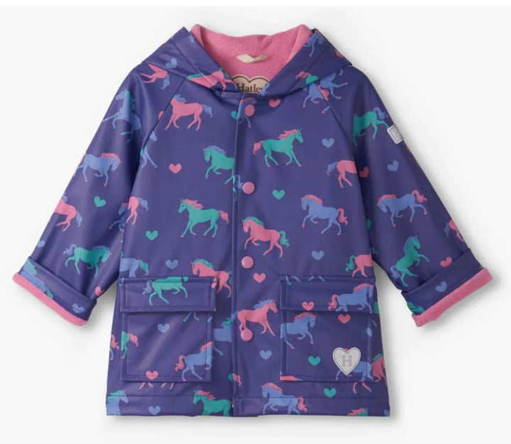 Hearts & Horses Snap Raincoat - Royal Blue