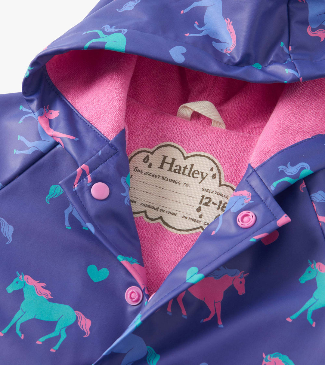 Hearts & Horses Snap Raincoat - Royal Blue