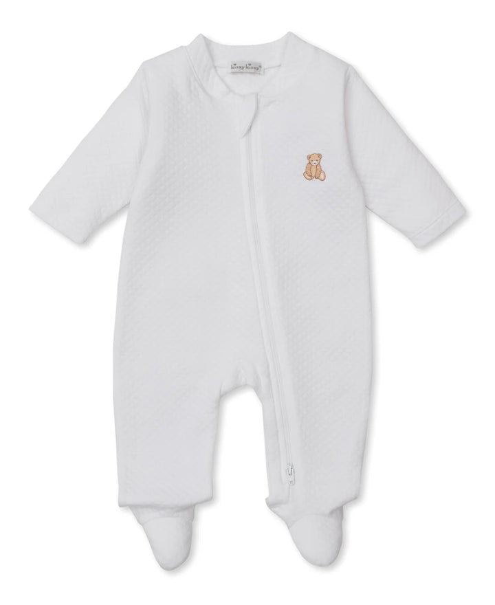 Teddy Bear Time White Jacquard Zip Footie