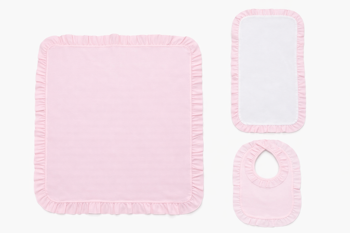 3-Piece Baby Gift Set: Blanket, Burp, Bib | Pearl Pink
