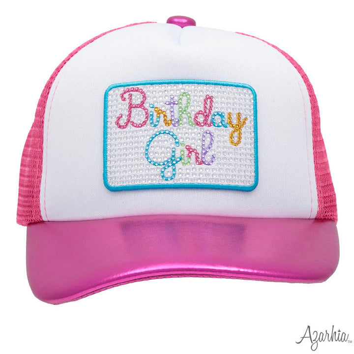 Birthday Girl Rhinestone Hot Pink Metallic Trucker-OS