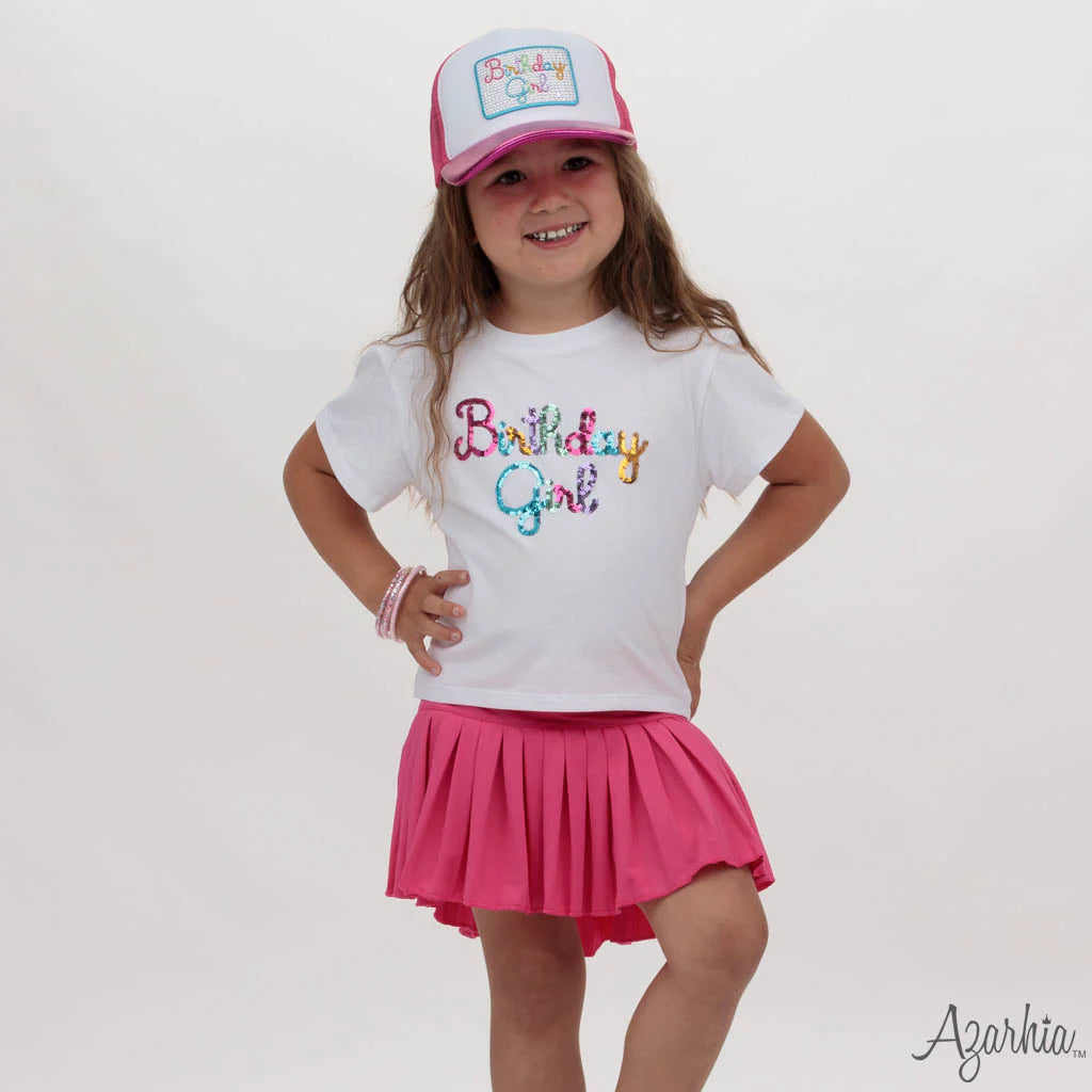 Birthday Girl Rhinestone Hot Pink Metallic Trucker-OS