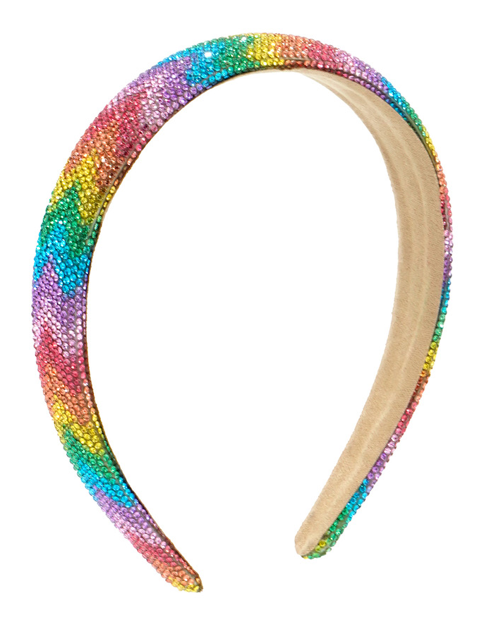 Thin Fully Crystallized Aztec Headband - Rainbow