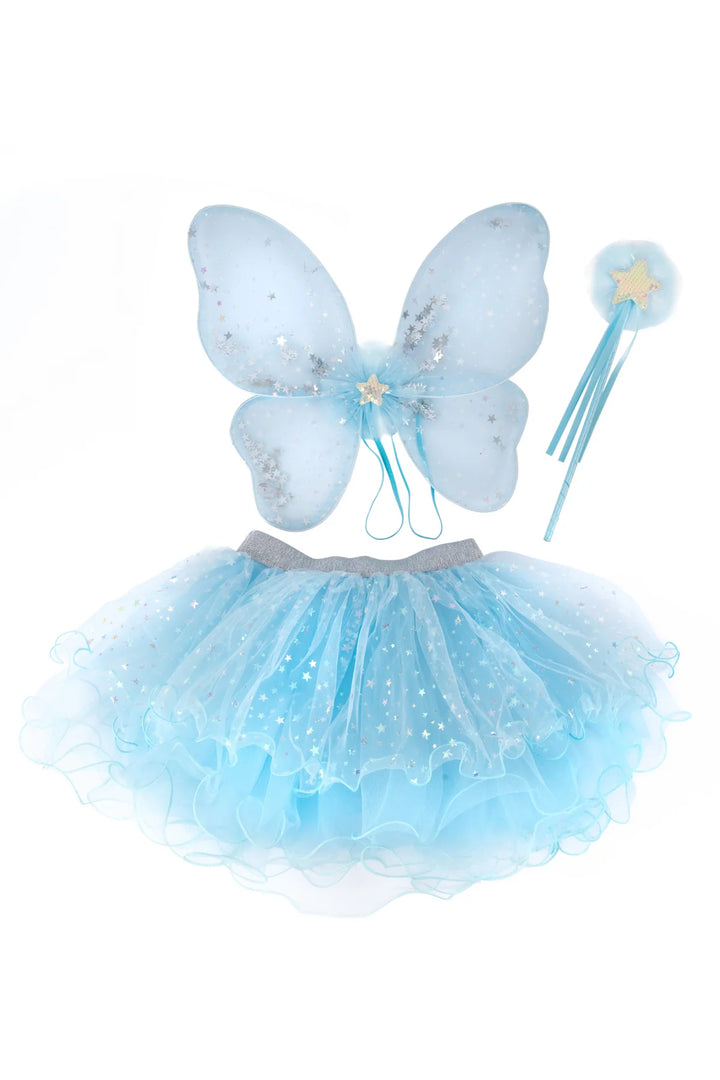 Iridescent Celestrial Fairy Wings, Tutu, Wand: Size 4-6