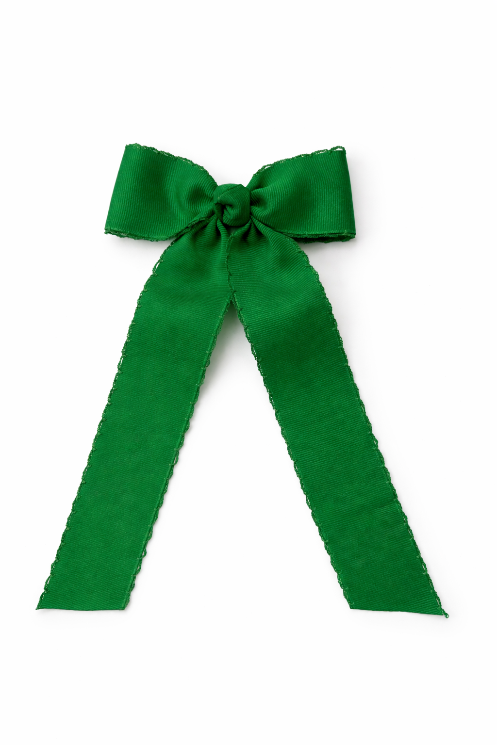 Medium Grosgrain Bowtie with Matching Moonstitch Edge, Knot Wrap and Streamer Tails - Green