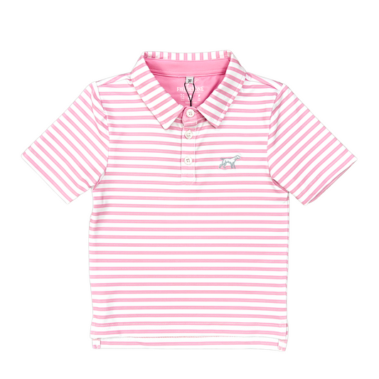 Pink White Carlyle Performance Boys Polo Shirt