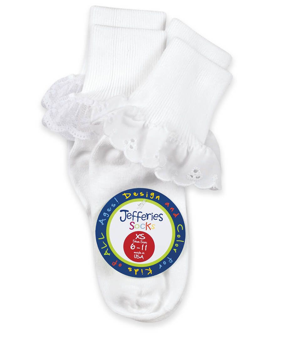 Sisters Eyelet and Fancy Lace Turn Cuff Socks