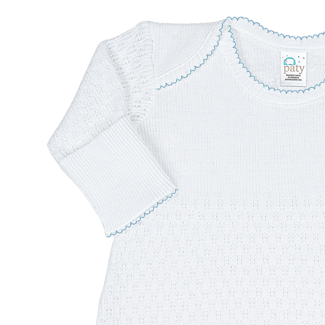 Knit Baby Gown | Blue Trim
