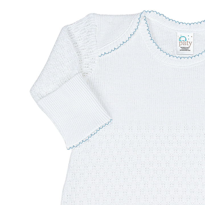 Knit Baby Gown | Blue Trim