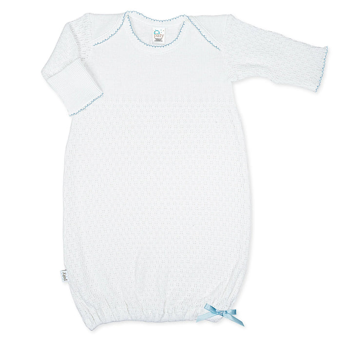 Knit Baby Gown | Blue Trim