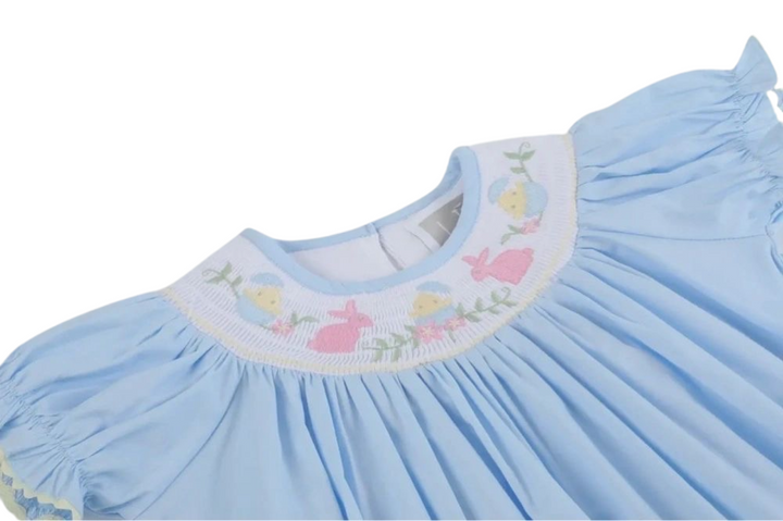 Bunnies and Chicks Easter Smocked Bishop Dress