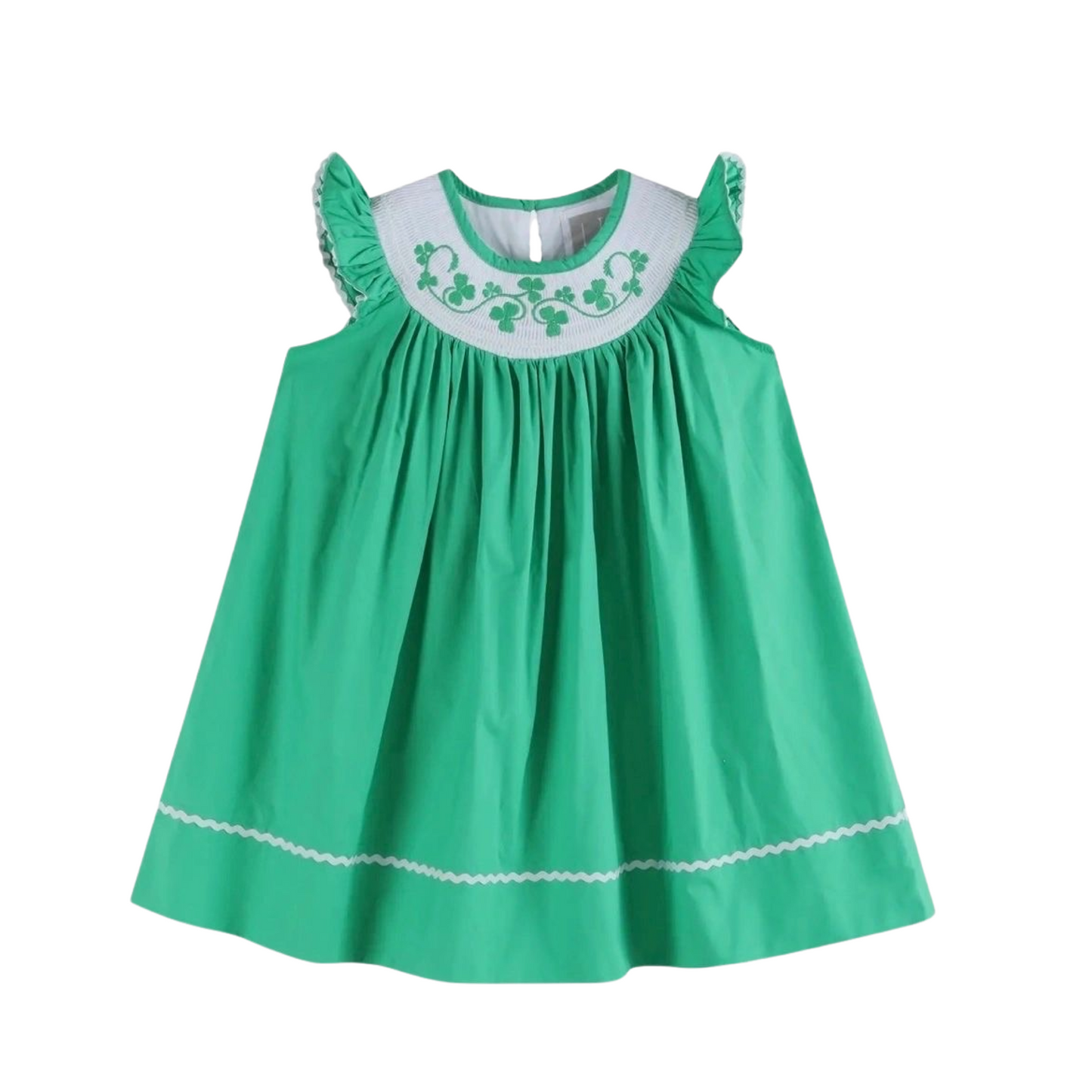 St. Patricks Day Shamrock Smocked Bishop Dress 12-18M, 18-24M, 2T, 3T, 4T, 5, 6