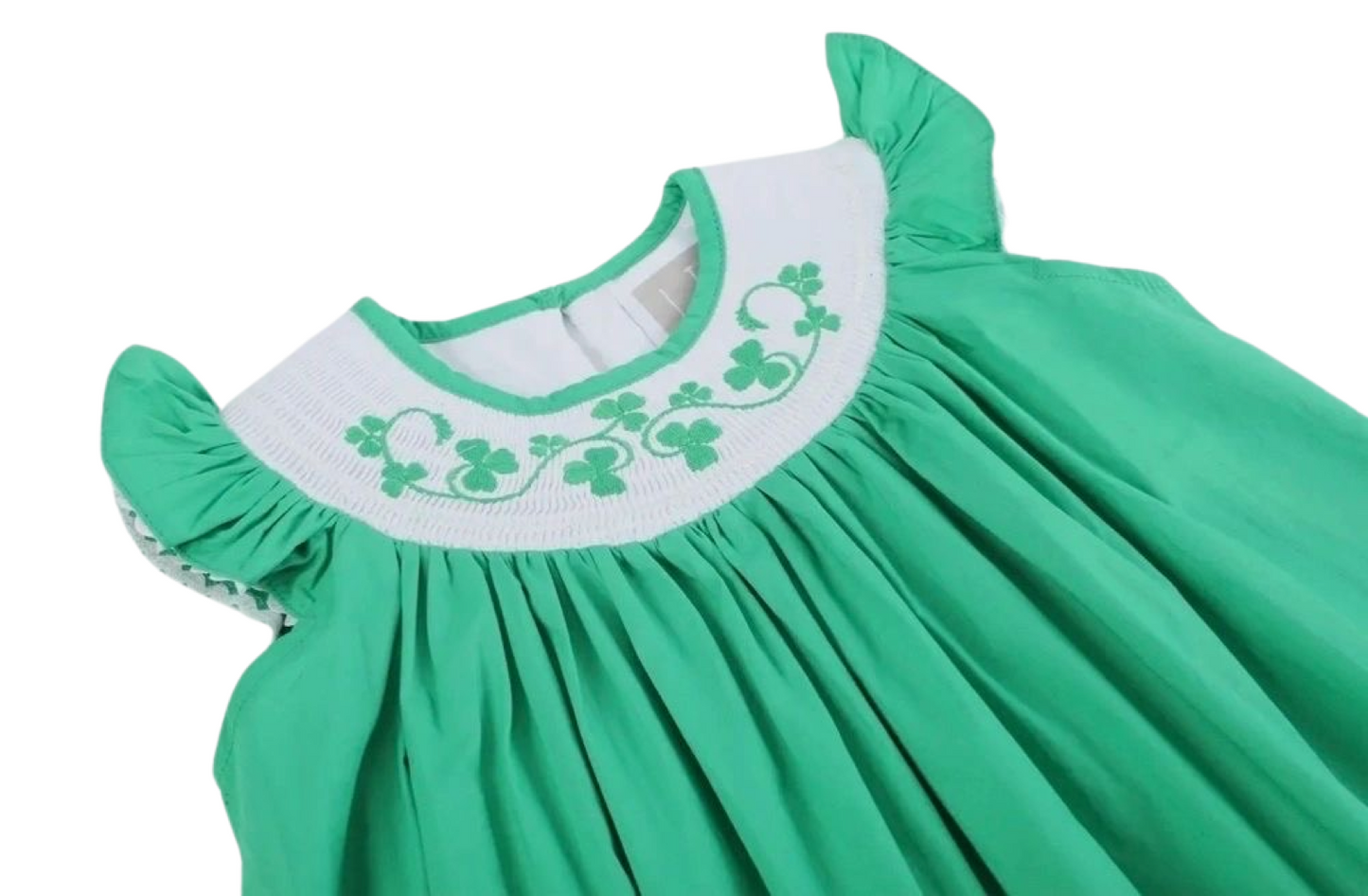 St. Patricks Day Shamrock Smocked Bishop Dress 12-18M, 18-24M, 2T, 3T, 4T, 5, 6