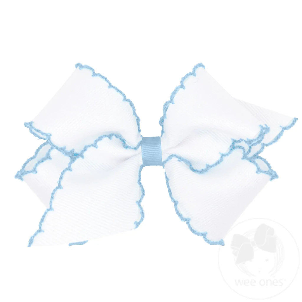 Medium Moonstitch Grosgrain Hair Bow - White / Millennium Blue
