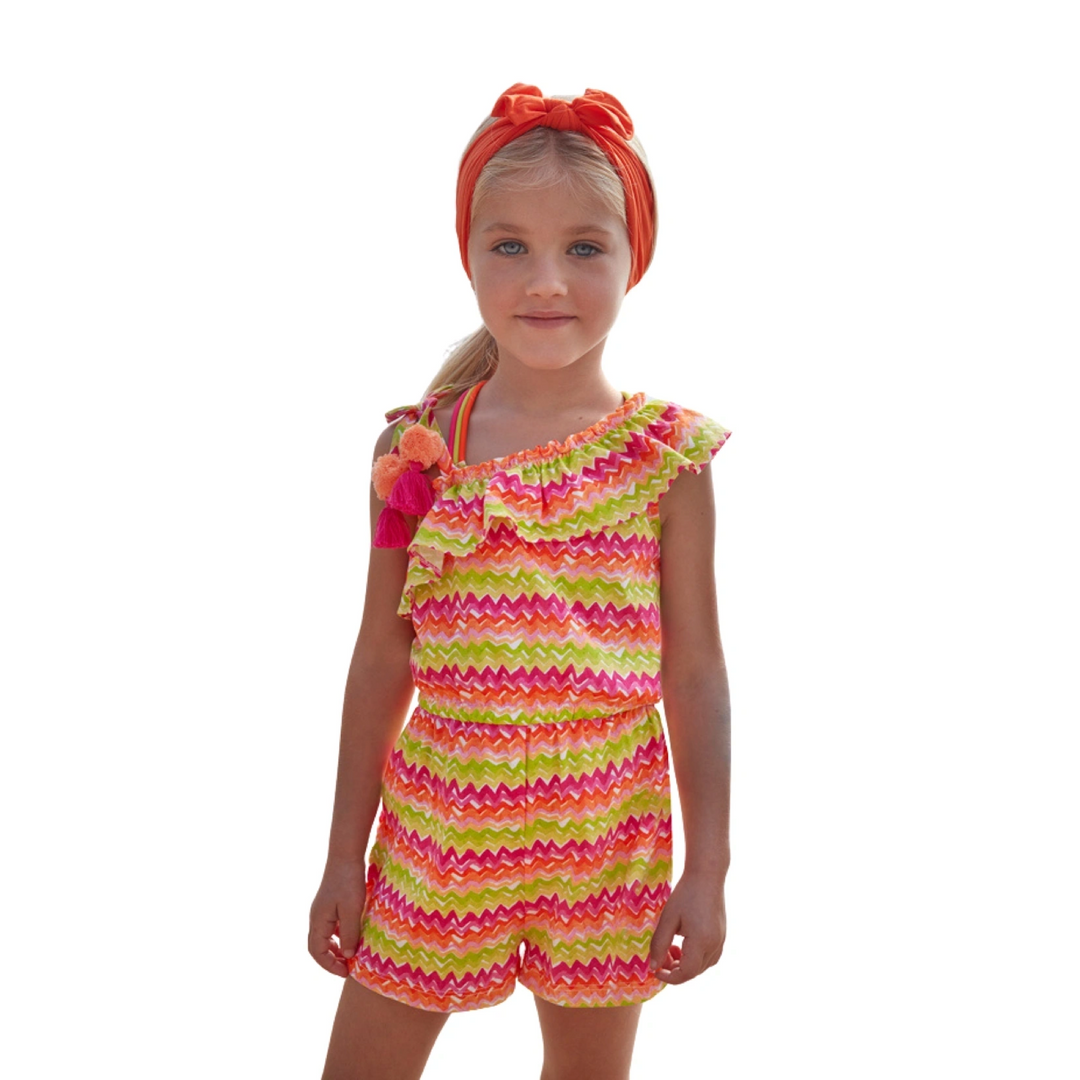 Mayoral Girls Asymmetrical Printed Romper - Kiwi: 5,6