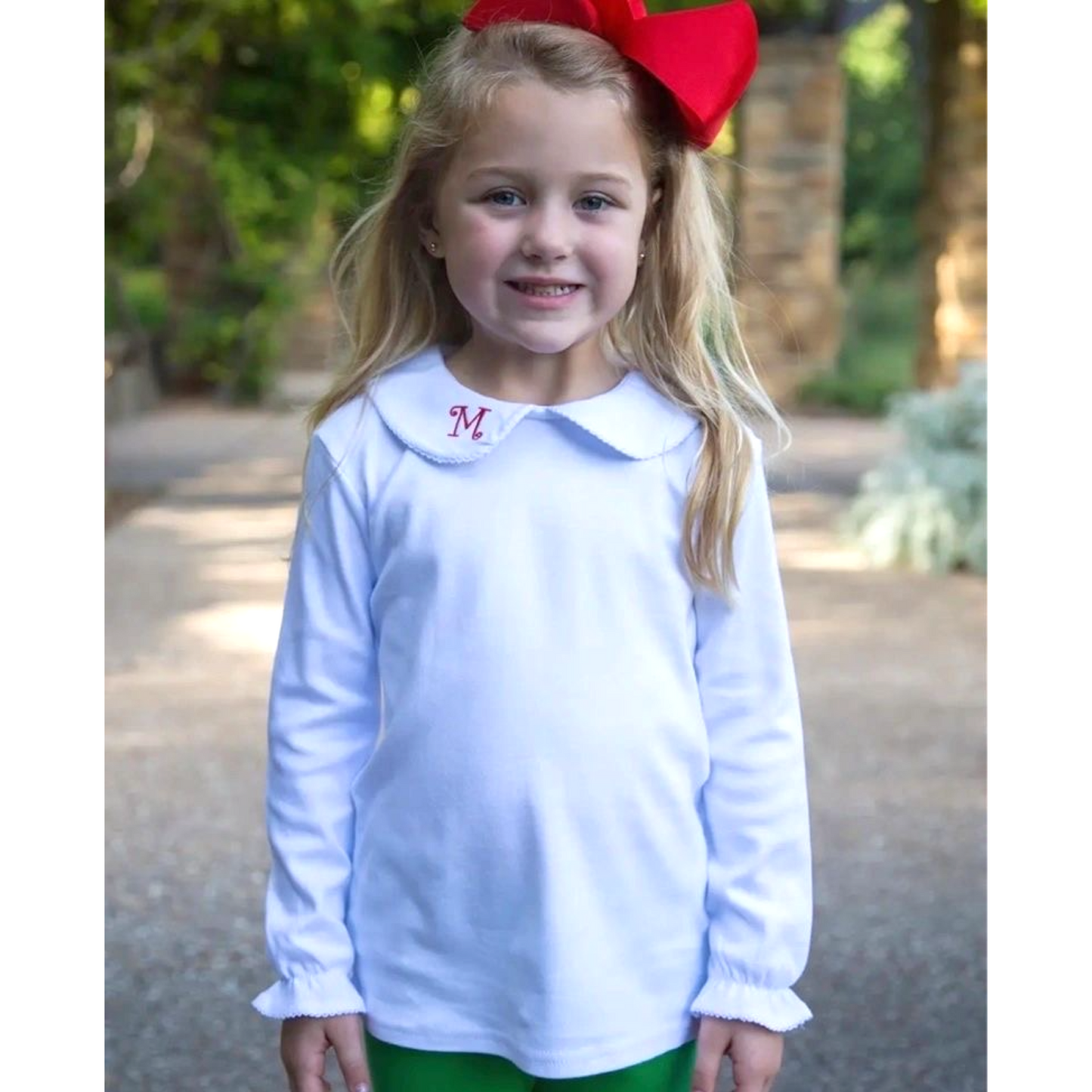 Girls Long Sleeve Peter Pan Collar Shirt with Crochet