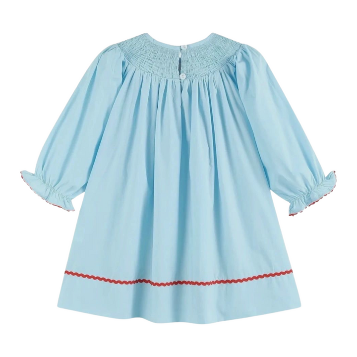 Blue Santa Smocked Bishop Dress: 3T