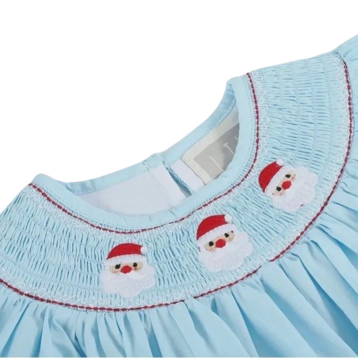 Blue Santa Smocked Bishop Dress: 3T