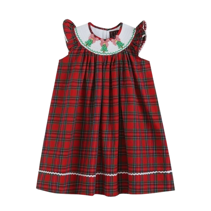 Red and Green Plaid Christmas Tree Smocked Bishop Dress: 12-18M, 18-24M