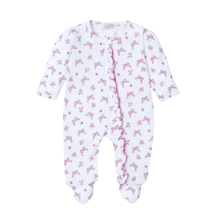 Blooming Bows Pink Infant Zip Footie: 6-9M, 9M