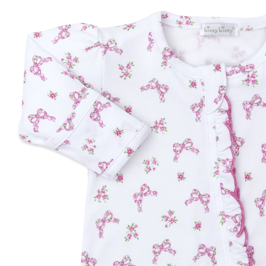 Blooming Bows Pink Infant Zip Footie: 6-9M, 9M