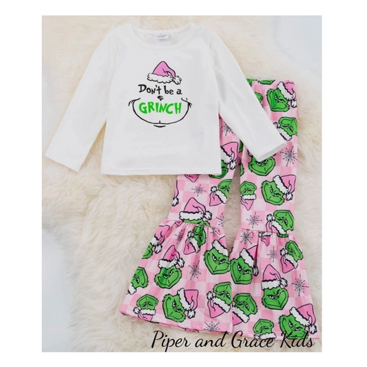 Girls Pink Don’t Be A Grinch Pant Set: 6,7