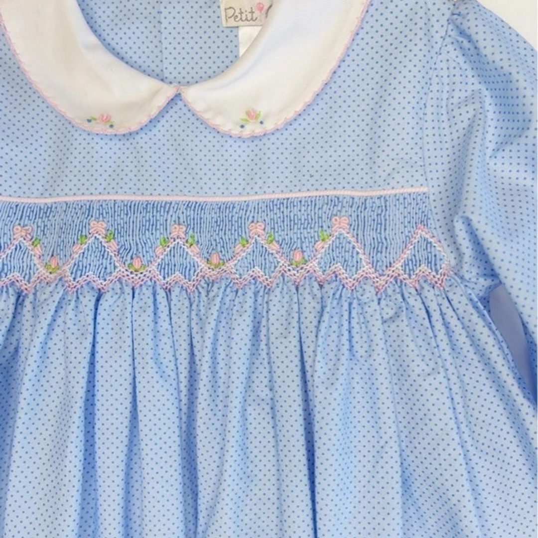 Petit Ami Blue and Pink Smocked Corduroy Pant Set