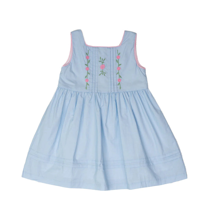 Blue Embroidered Flowers Sleeveless Dress: 4,6