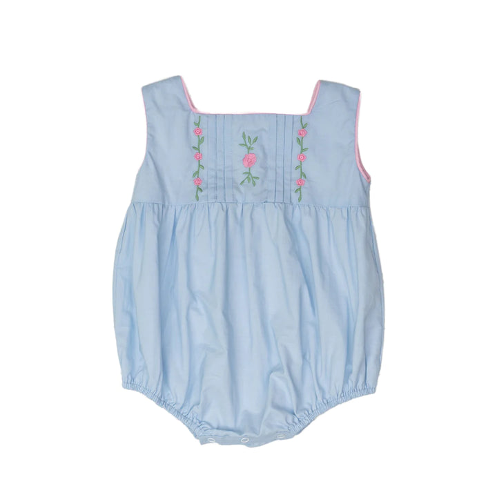 Blue Embroidered Flowers Baby Bubble: 9M, 12M, 18M