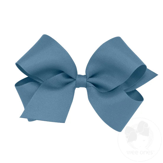 Medium Classic Grosgrain Hair Bow (Plain Wrap) - Denim