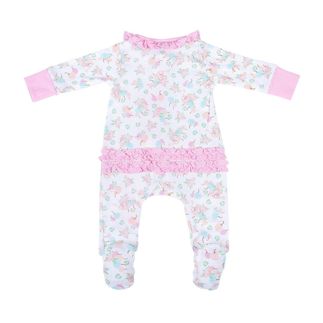 Pumpkin Blush Melon Printed Ruffle Zipper Footie: 12M