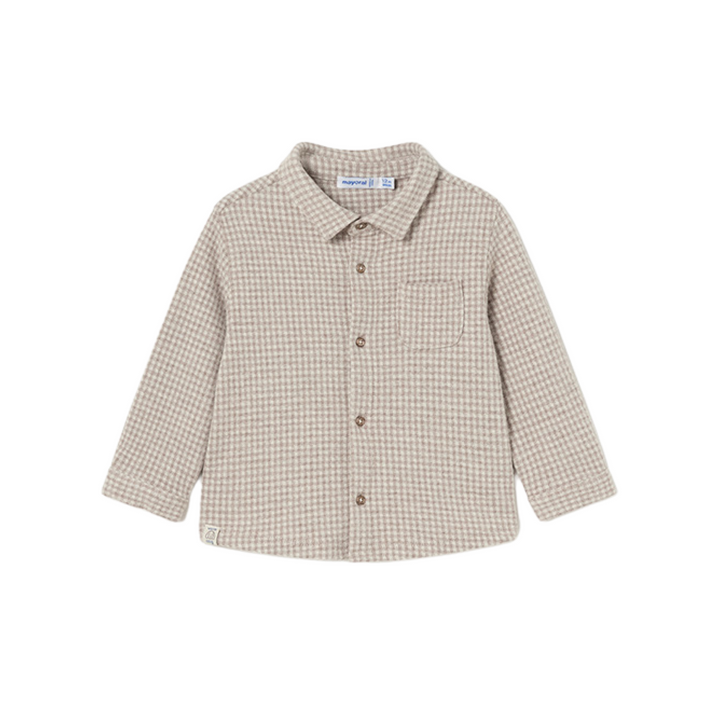 Tan and White Checkered Button Down Long Sleeve Shirt: 24M