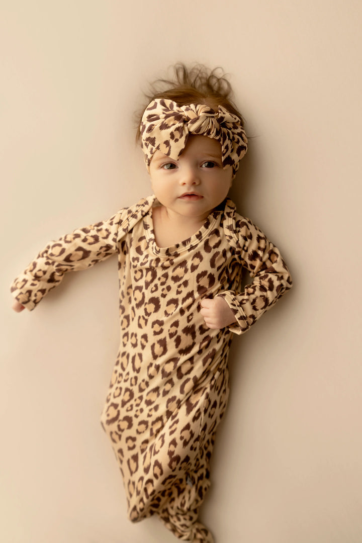 Classic Leopard Bamboo Knotted Baby Gown