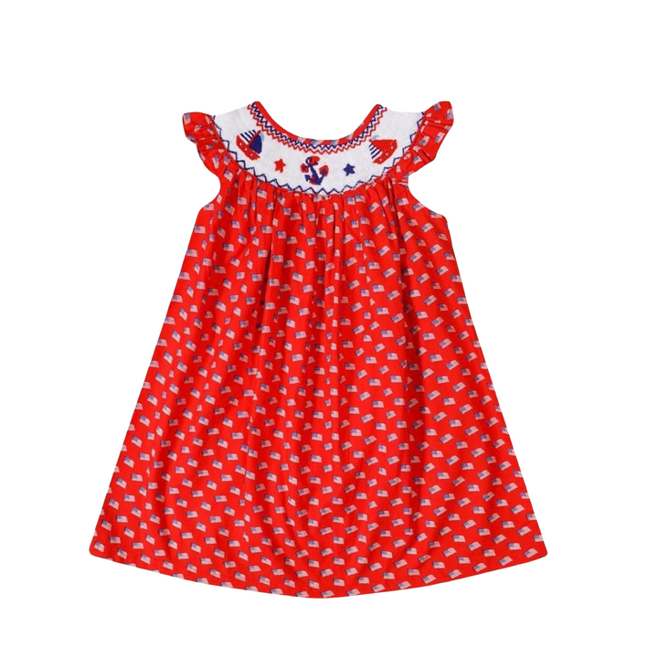 Angeline Kids - Girls July 4th Flag Hand Smocked Dress: 5,7