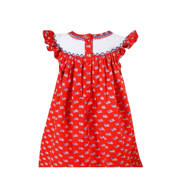 Angeline Kids - Girls July 4th Flag Hand Smocked Dress: 5,7