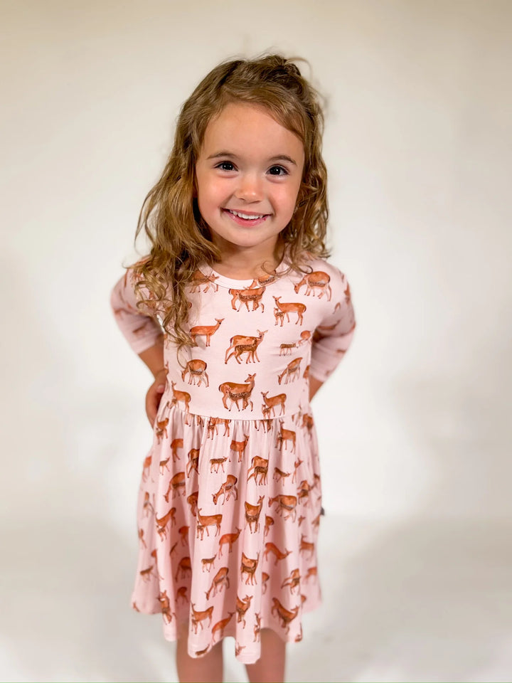3/4 Sleeve Does & Fawns Bamboo Dress w/ Pockets