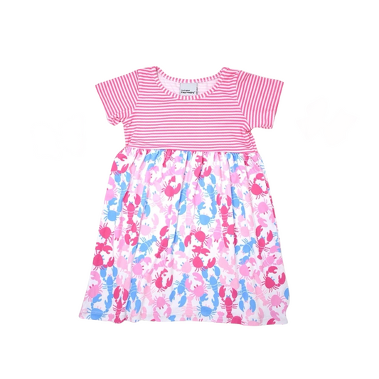 Flap Happy Pink Lobsters - Girls Short Sleeve Tee Dress UPF 50+