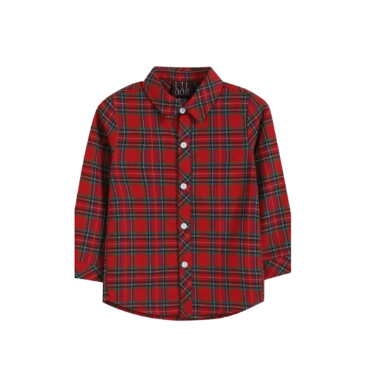 Red and Green Plaid Button-Up Christmas Shirt
