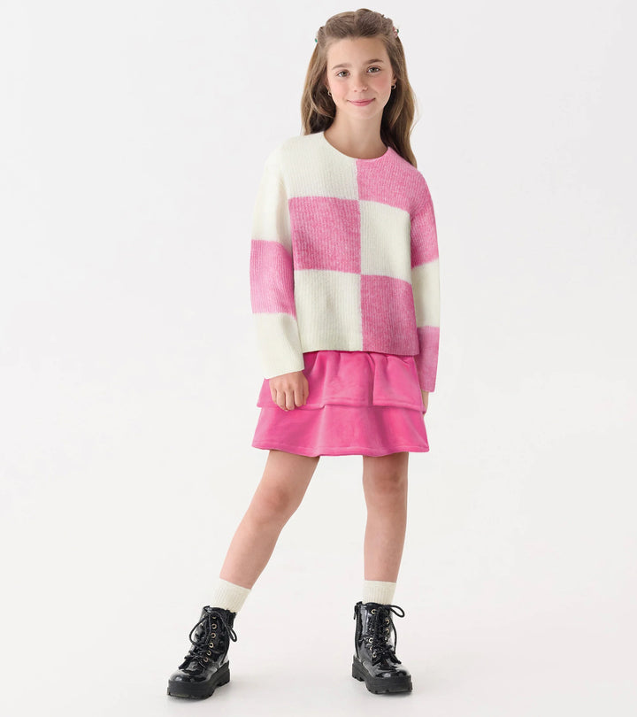 Girls Sea Pink Check Drop Shoulder Sweater