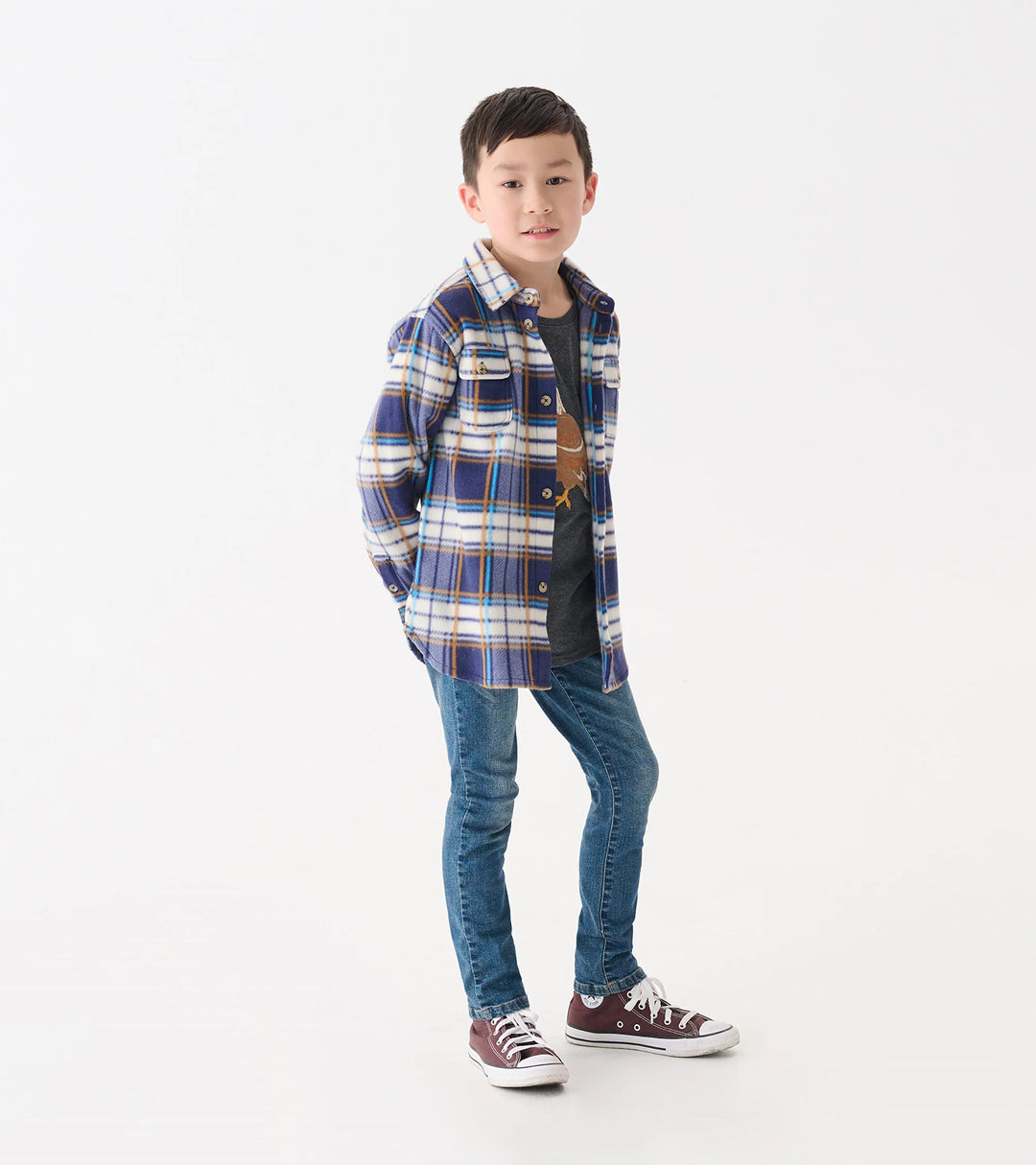 Boys Mountain Top Plaid Fleece Button-Up Shirt