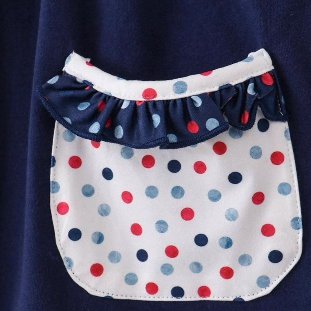 Patriotic Navy Flag Smocked Polka Dots Short Set: 4