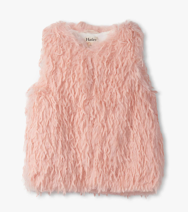 Girls Pale Pink Feather Faux Fur Vest