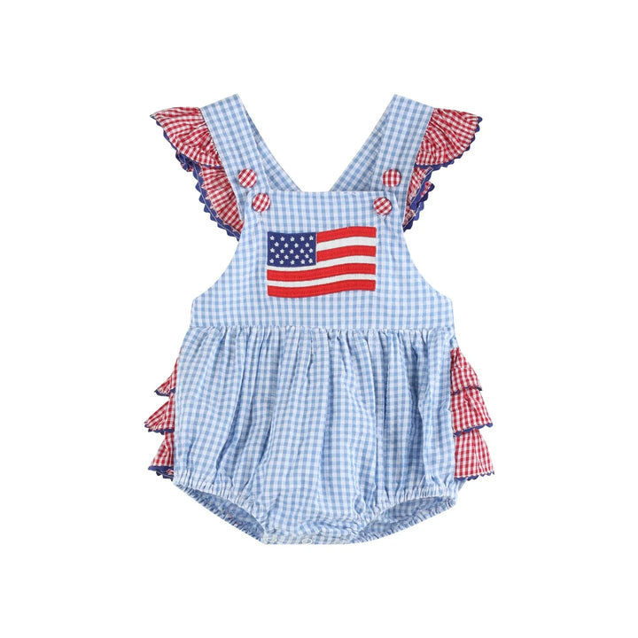 Blue Gingham American Flag Infant Ruffle Romper
