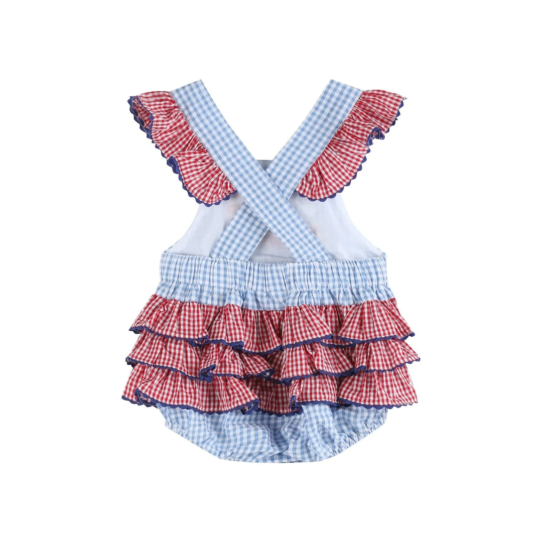 Blue Gingham American Flag Infant Ruffle Romper
