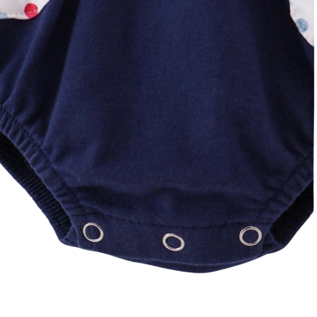 Patriotic Navy Flag Smocked Polka Dots Infant Romper: 12-18M