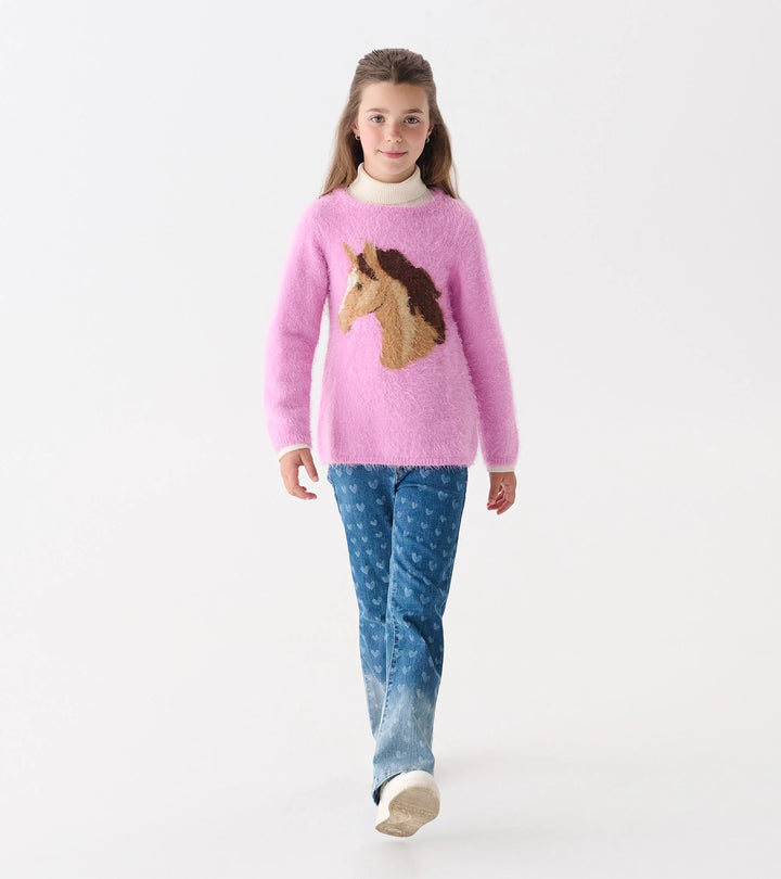 Girls Horse Furry Sweater