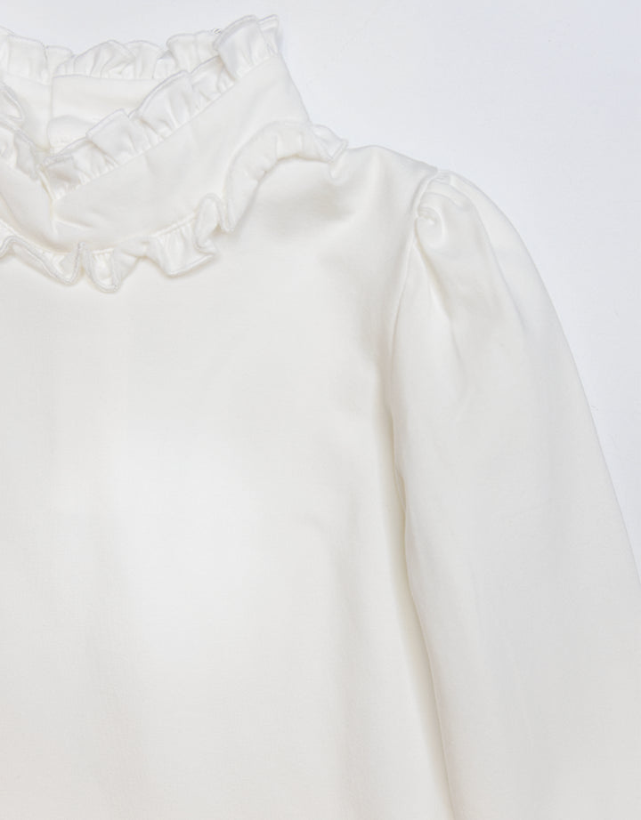 Long Sleeve Mary White Ruffle Collar Top