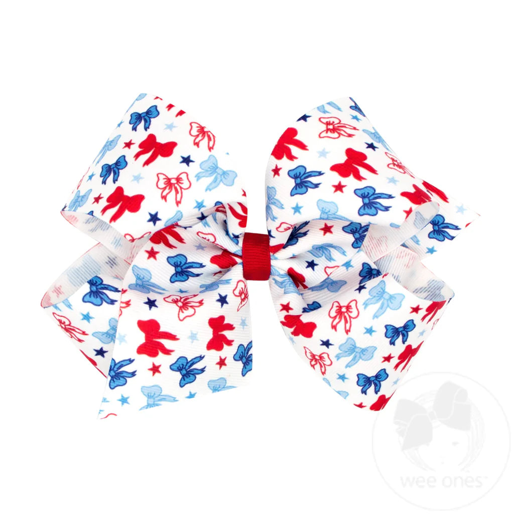 King Patriotic Print Grosgrain Hair Bow - Bows