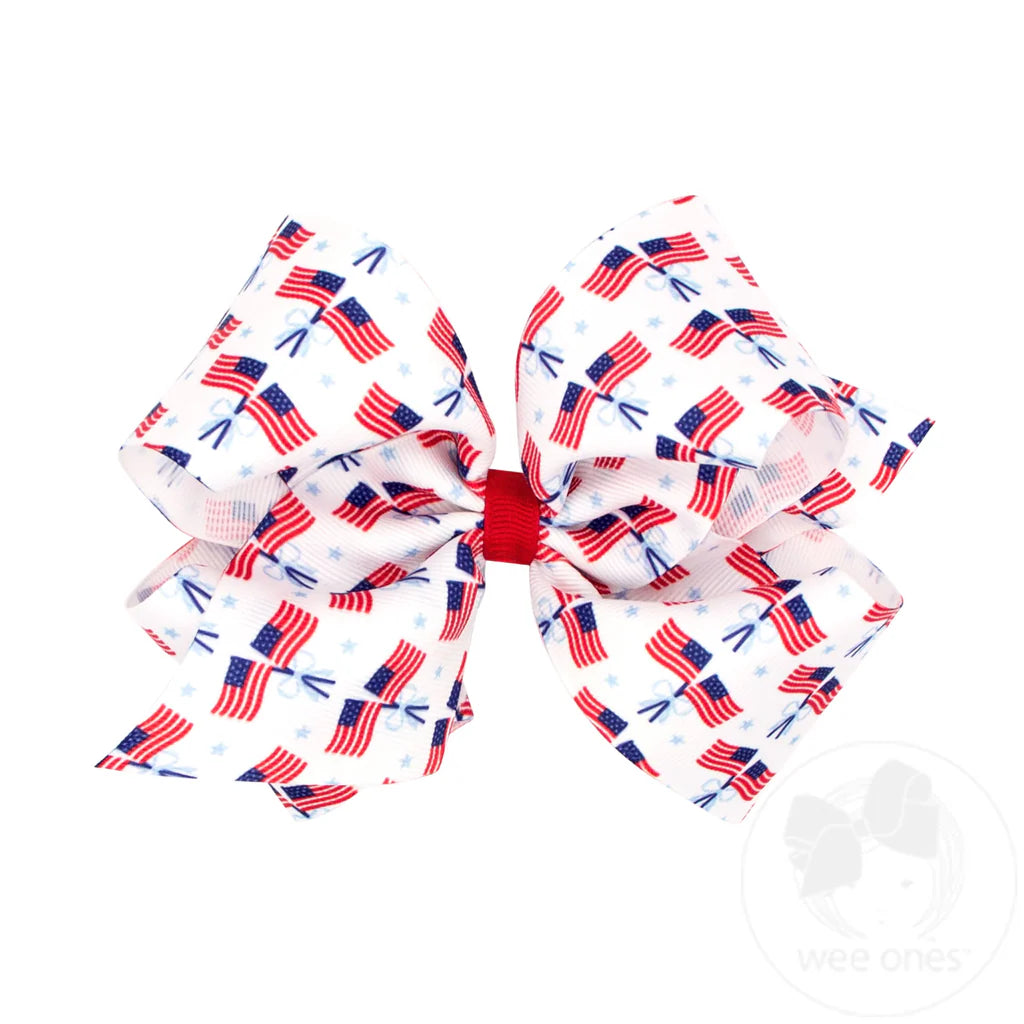 King Patriotic Print Grosgrain Hair Bow - Flag