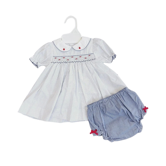 Petit Ami Apple Smocked Infant Dress with Bloomers: 9M
